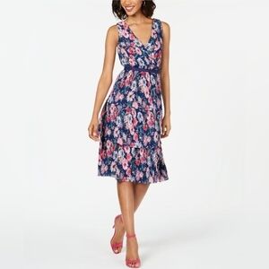 Adrianna Papell Floral Pleated Tiered Midi Dress